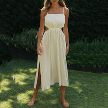 Load image into Gallery viewer, Lace-Up Irregular Slit Sling Maxi Dress

