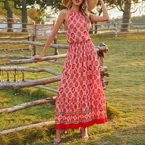 Sleeveless Bohemian Style Floral Printed Maxi Dress