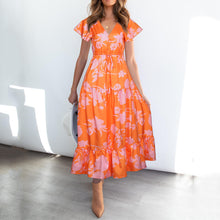 Load image into Gallery viewer, Summer V Neck Floarl Printed Lace Up Maxi Dress
