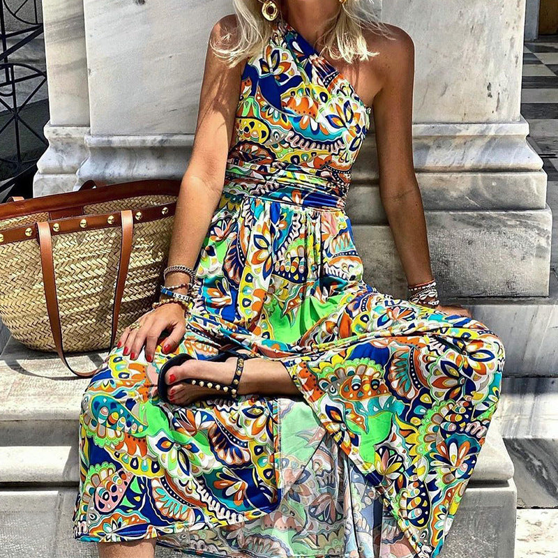 Bohemian Style One Shoulder Maxi Dress
