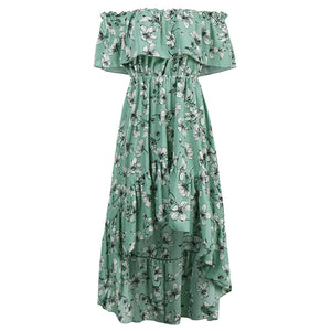 Fashion Off Shoulder Floral Printed Vacation Dress