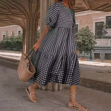 Load image into Gallery viewer, Plaid Stitching Loose Maxi Dress
