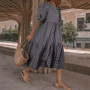 Plaid Stitching Loose Maxi Dress