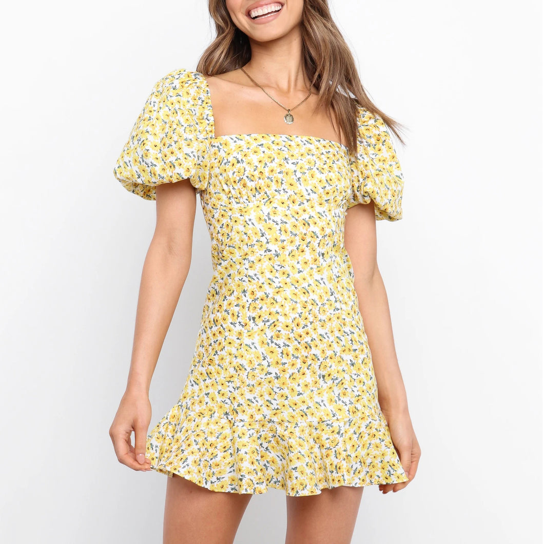 Cute Square Collar Floral Printed Dress