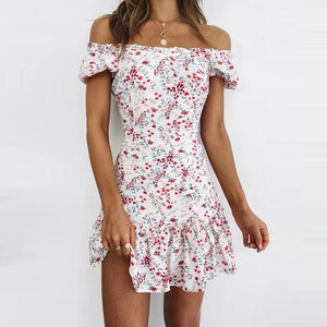 Cute One Shoulder Floarl Printed Mini Dress