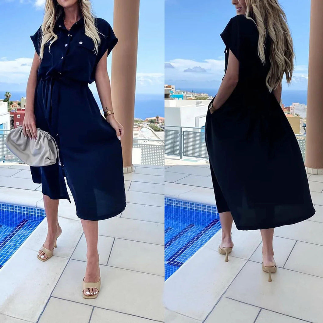 Fashion Sexy Shirt Button Maxi Dress