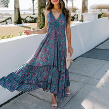 Load image into Gallery viewer, V Neck Sling Printed Holiday Maxi Dress
