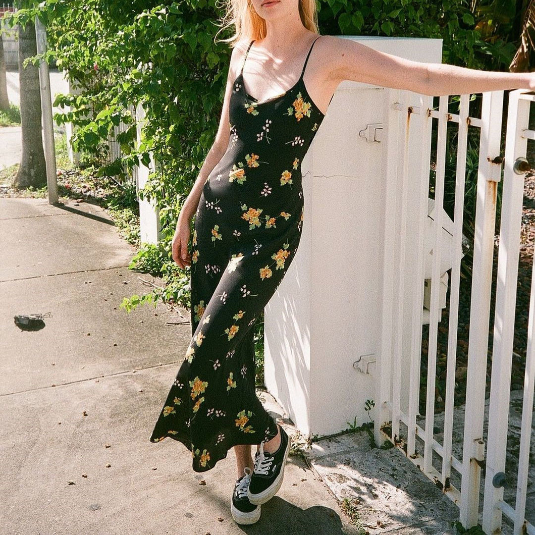 Floral Printed V-Neck Halter Sling Maxi Dress