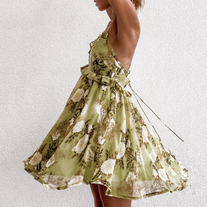 Sexy Backless Floral Printed Mini Dress