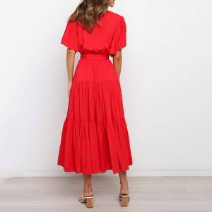Elegant V-Neck Short Sleeve Maxi Dress