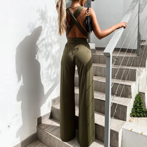 Solid Color Sleeveless Lace Up Jumpsuit