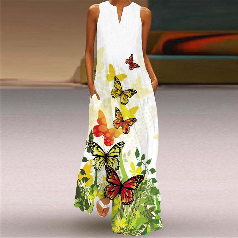 Butterfly Printed Sleeveless Maxi Dress