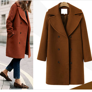 Elegant Lapel Long Sleeve Woolen Coat
