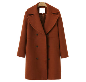 Elegant Lapel Long Sleeve Woolen Coat