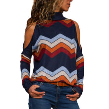 Load image into Gallery viewer, Geometric Printing Lady's Knitted Strapless Tops Turtleneck Long Sleeve
