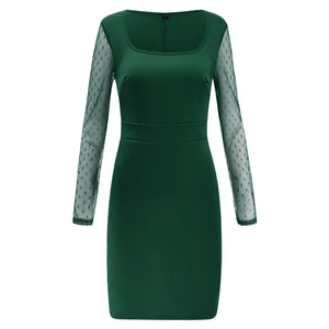 Mesh Stitching Long Sleeve Bodycon Dress