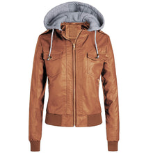 Load image into Gallery viewer, Hooded PU leather jacket
