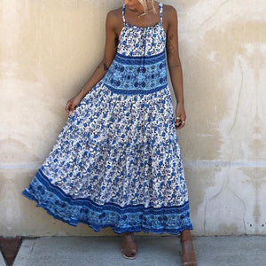 Floarl Printed Sexy Suspender Maxi Dress