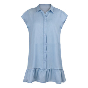 Lapel Pleated Ruffled Mini Dress