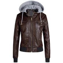 Load image into Gallery viewer, Hooded PU leather jacket
