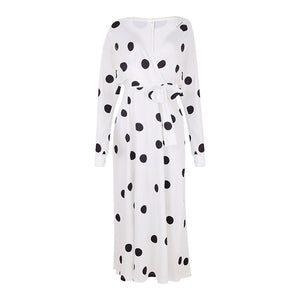 Polka Dot Print V-neck Off-The-Shoulder Dress