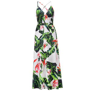 Bohemian Floral Print Suspender Maxi Dress