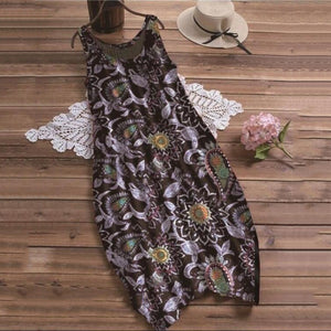 Round Neck Floarl Printed Sleeveless Dress