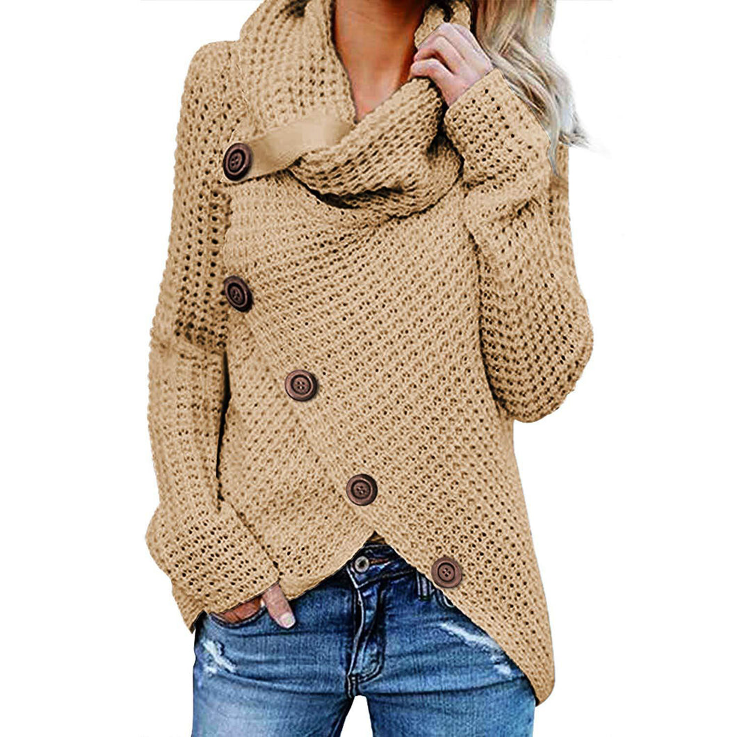 Fashion Button Turtleneck Sweater